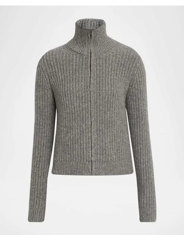 Funnel-neck Wool-blend Knit Cardigan
