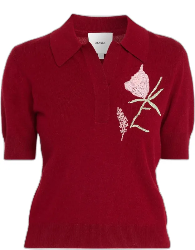 Ailey Embroidered Wool-cashmere Polo Sweater