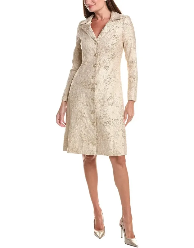 Metallic Jacquard Gold Button Coat Dress