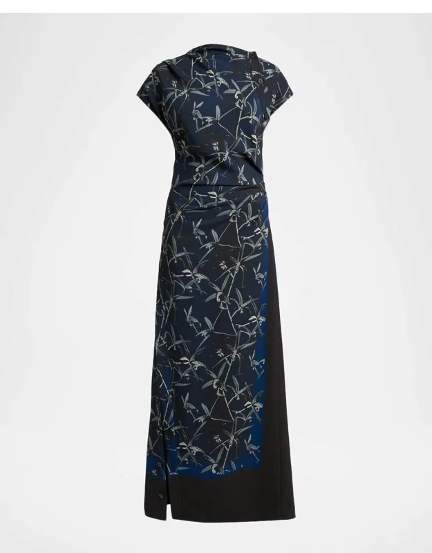 Floral-print Gathered Button-side Maxi Dress