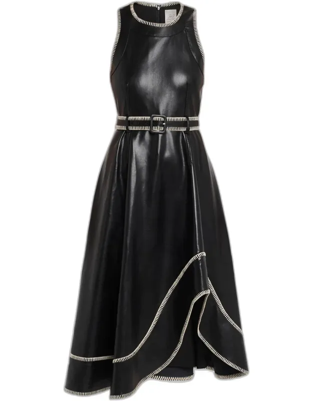 Whipstitch Vegan Leather Midi Dress