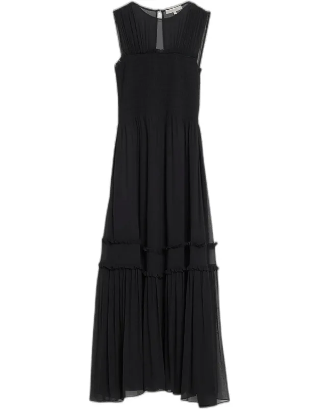 Mila Smocked Silk Midi Dress