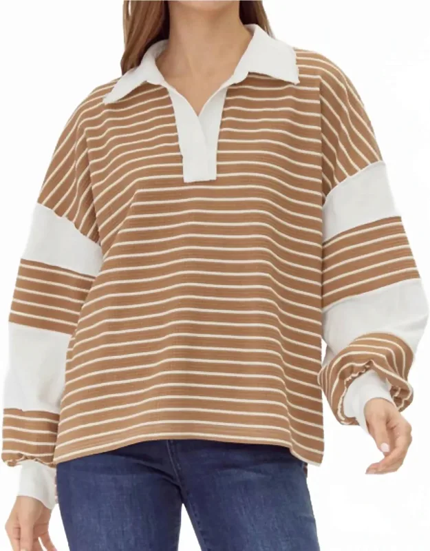 Contrast Stripe Collared Pullover