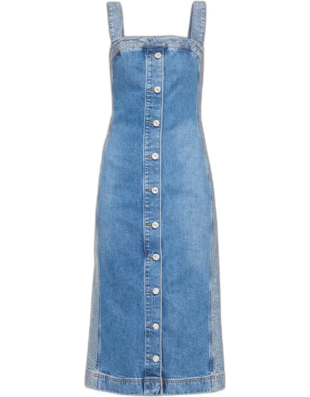 Rhinestone-trim Denim Midi Dress