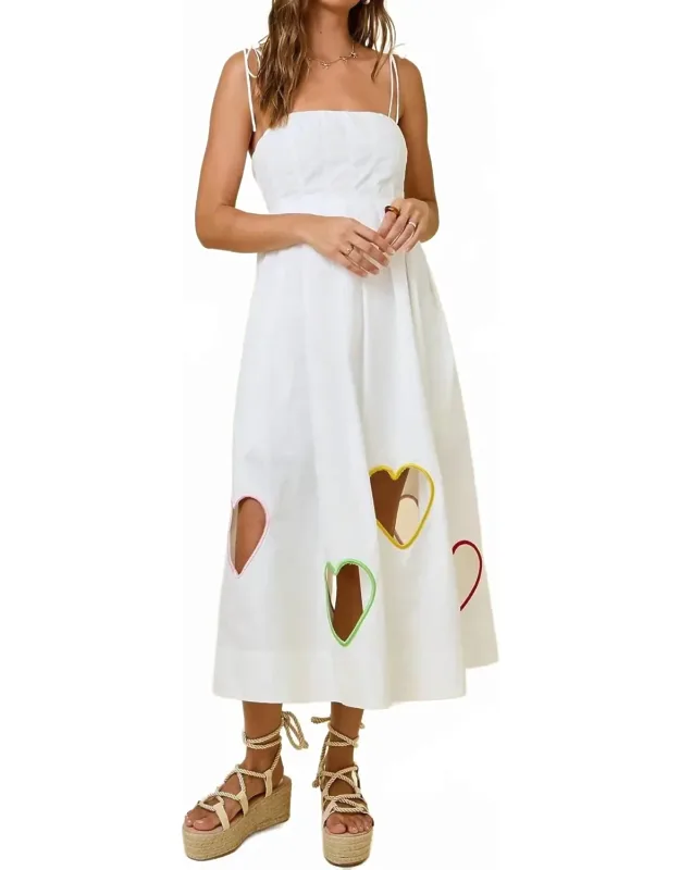 Embroidered Hearts Cut Out Midi Dress