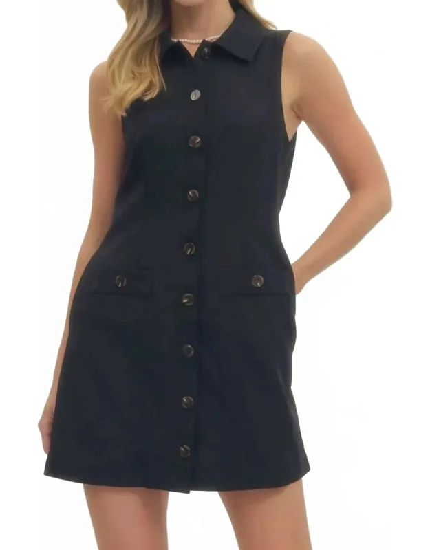 Solid Sleeveless Mini Button Dress