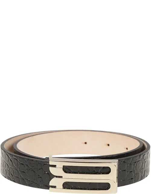 Dorian Frame Textured Calf Leather Geometric Buckle Belt