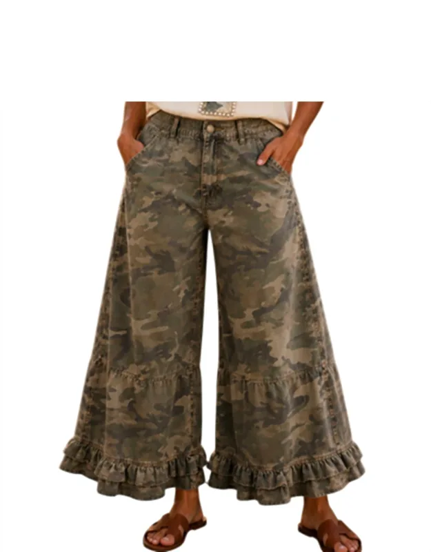 Ruffle Hem Wide Leg Pants