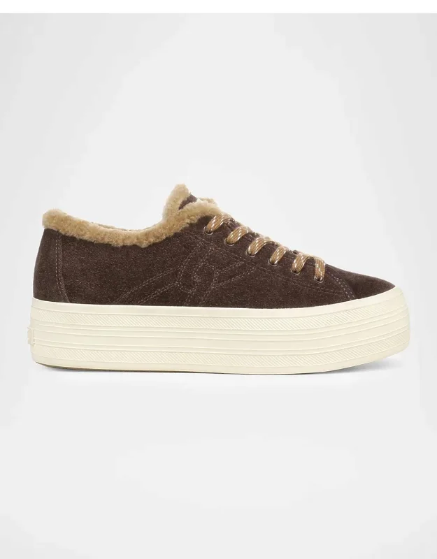 Shearling-lined Suede Platform Sneakers