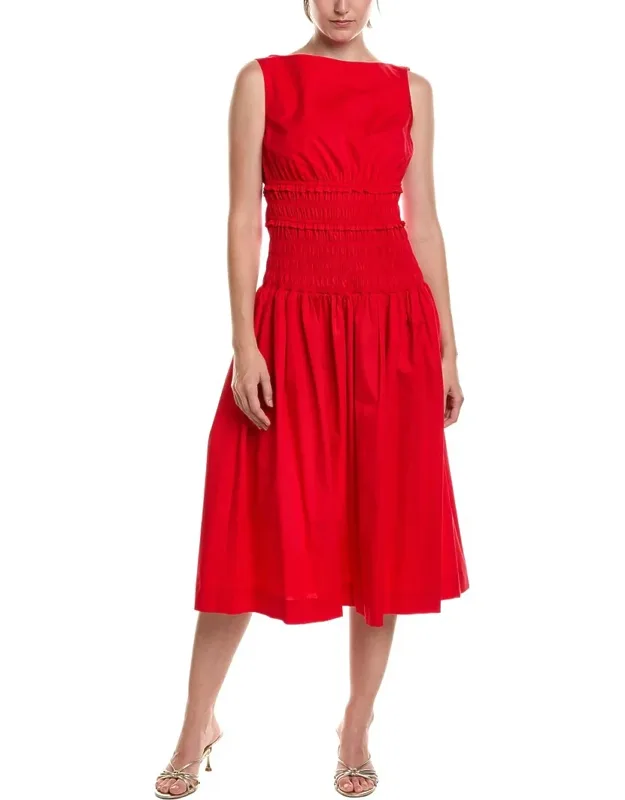Smocked Boat Neck Midi Dress