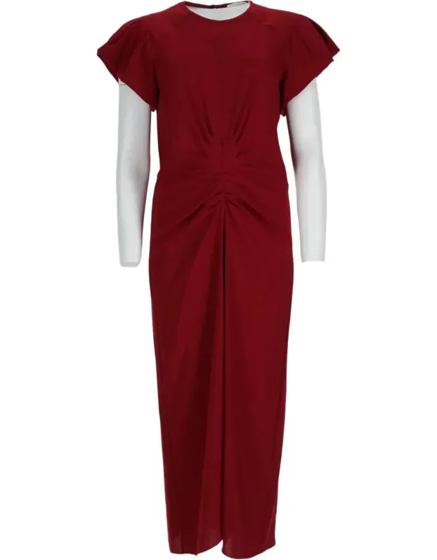 Gathered Front Midi Dress With Flared Sleeves