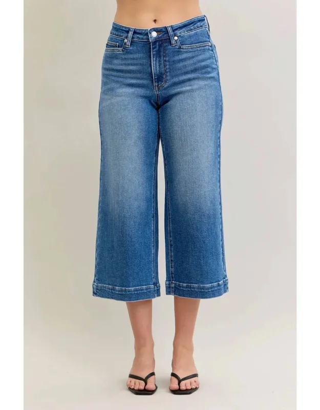 Mid Rise Crop Wide Leg Jeans
