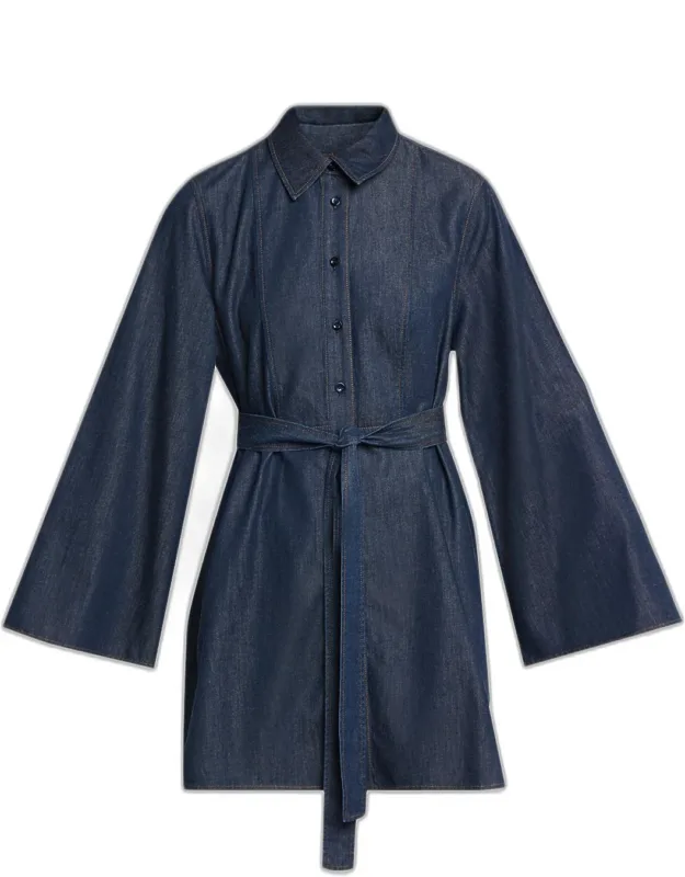 The Denim Tuxedo Belted Mini Dress