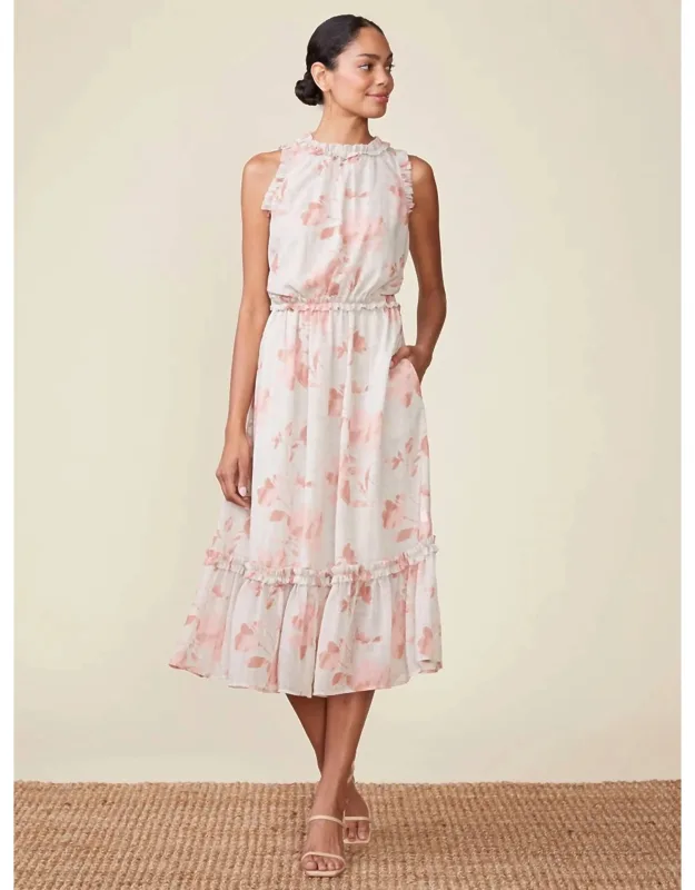 Printed Sleeveless Ruffle Neck Dress