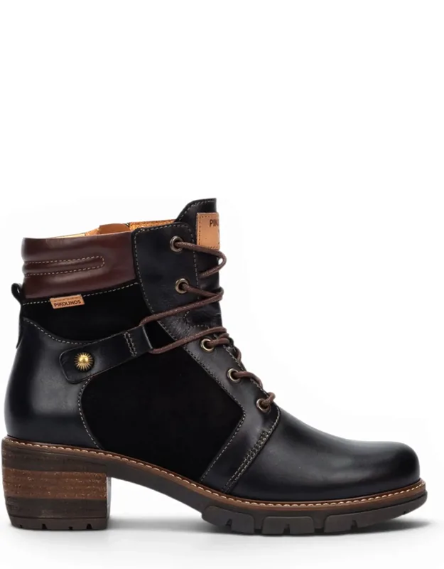 Leather Zip & Lace Up Heel Ankle Boots