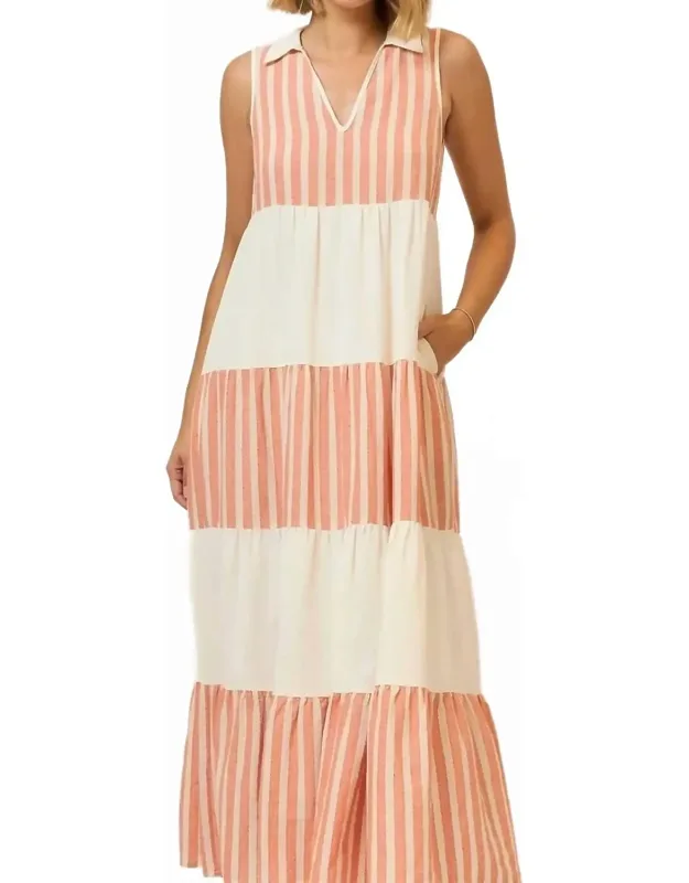 Sleeveless Striped Tiered Dress