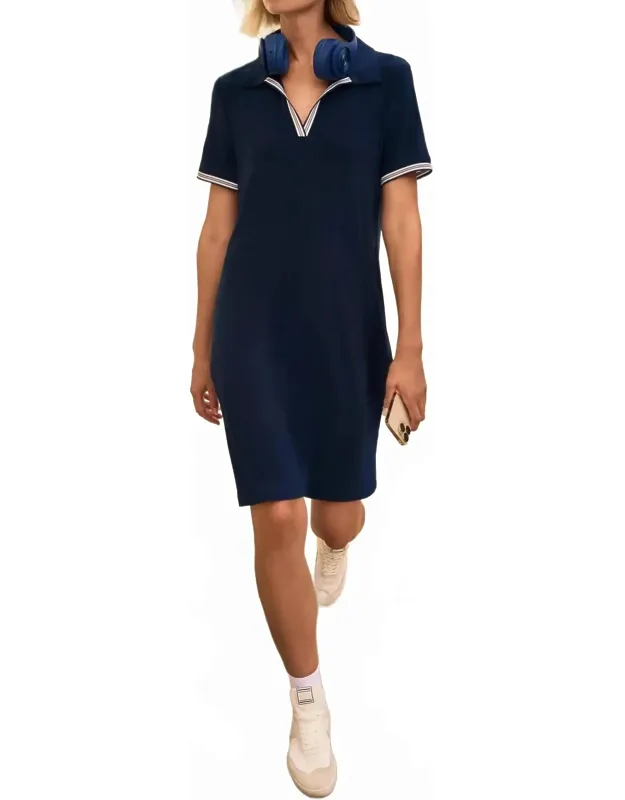 Stripe Trim Trapeze Polo Dress
