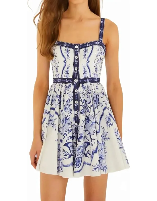 Porcelain Garden Buttoned Organic Cotton Mini Dress