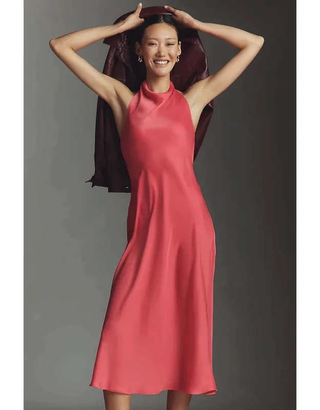 Satin Halter Midi Dress