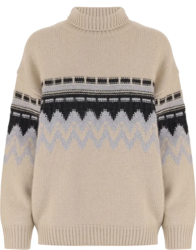 Geometric Pattern Cashmere Turtleneck Sweater