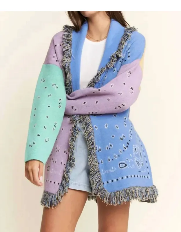 Paisley Print Contrast Cardigan