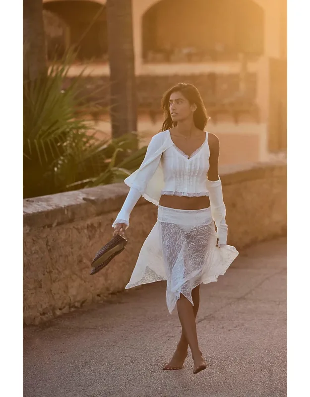 Asymmetric Lace Midi Skirt