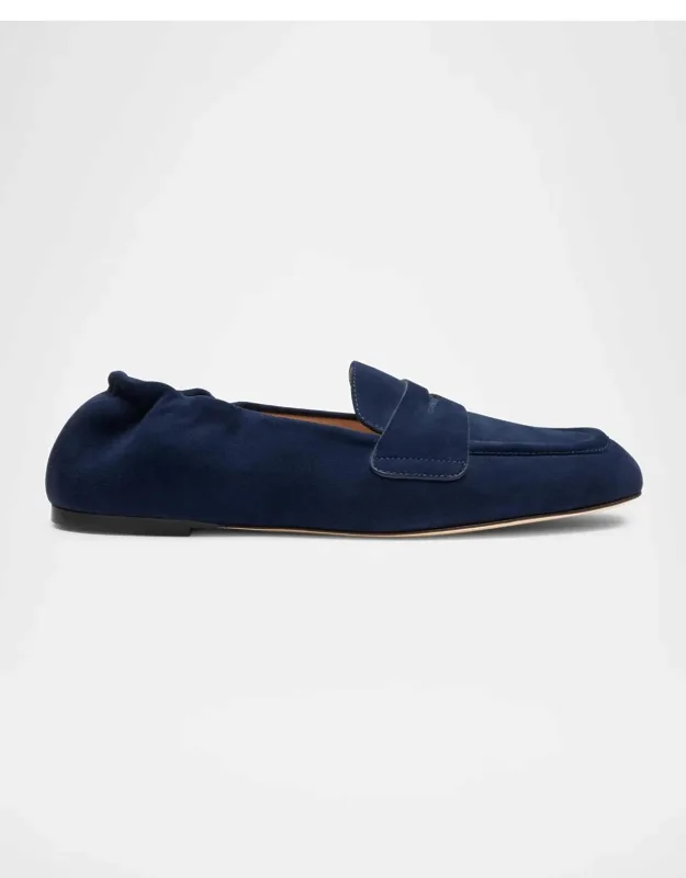 Elasticized-back Suede Loafers