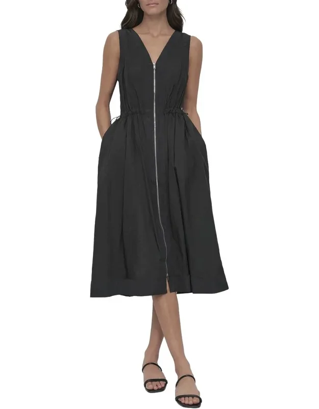 V-neck Zip Front Dress