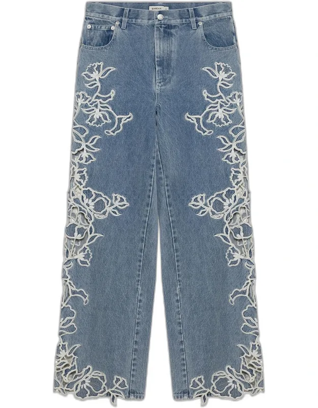 Porter Embroidered Wide-leg Jeans