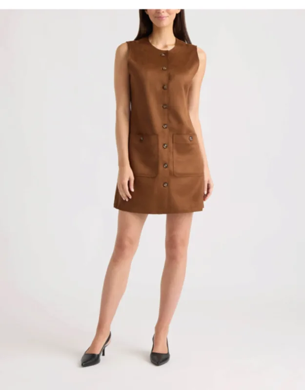 Button Front Suede Mini Dress