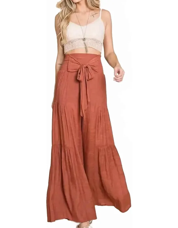 Tie Front Ruched Waist Back Pants