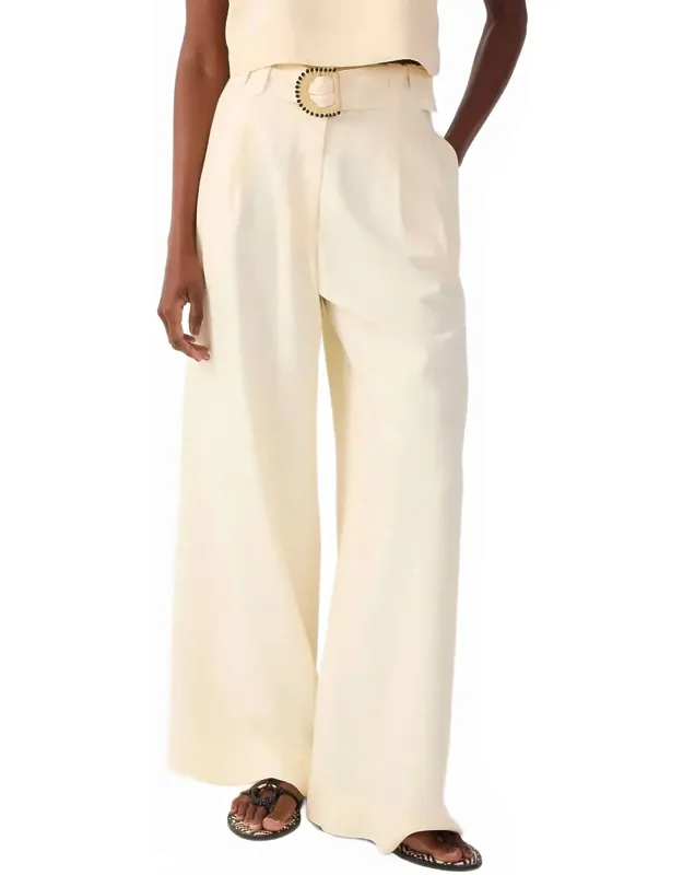 Beaded Buckle Wide Leg Linen Pants
