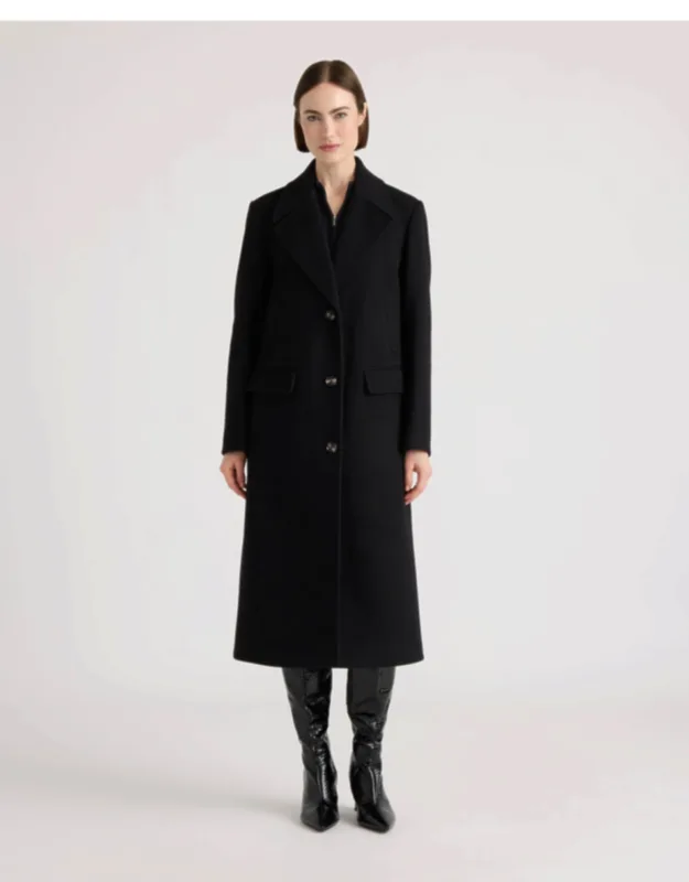 Faix Wool Longline Coat With Four Pockets And Notch Collar