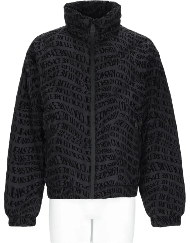 High-neck Jacket With Embossed Text Pattern