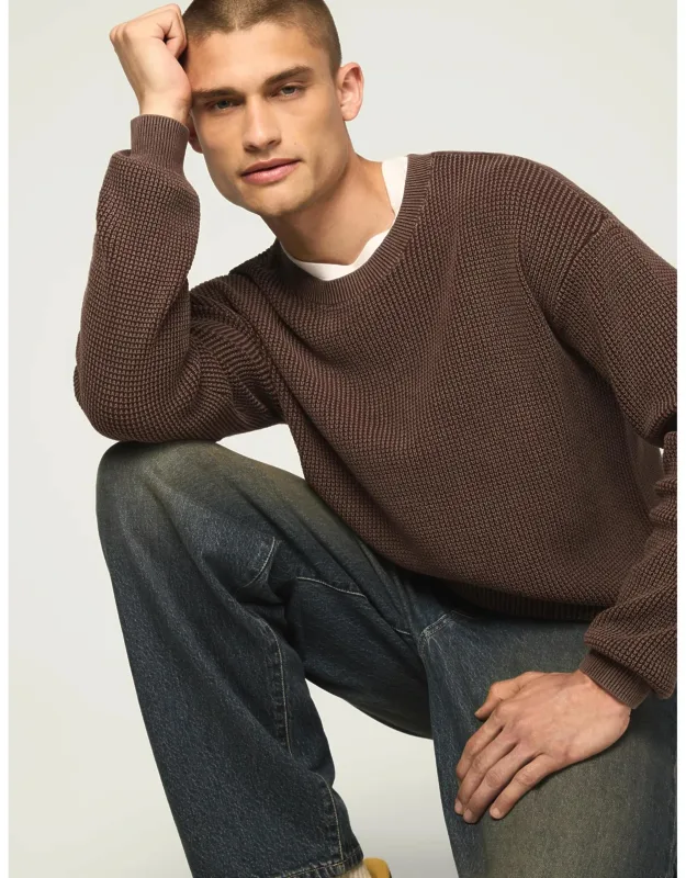 Washed Textured Crew Neck Sweater