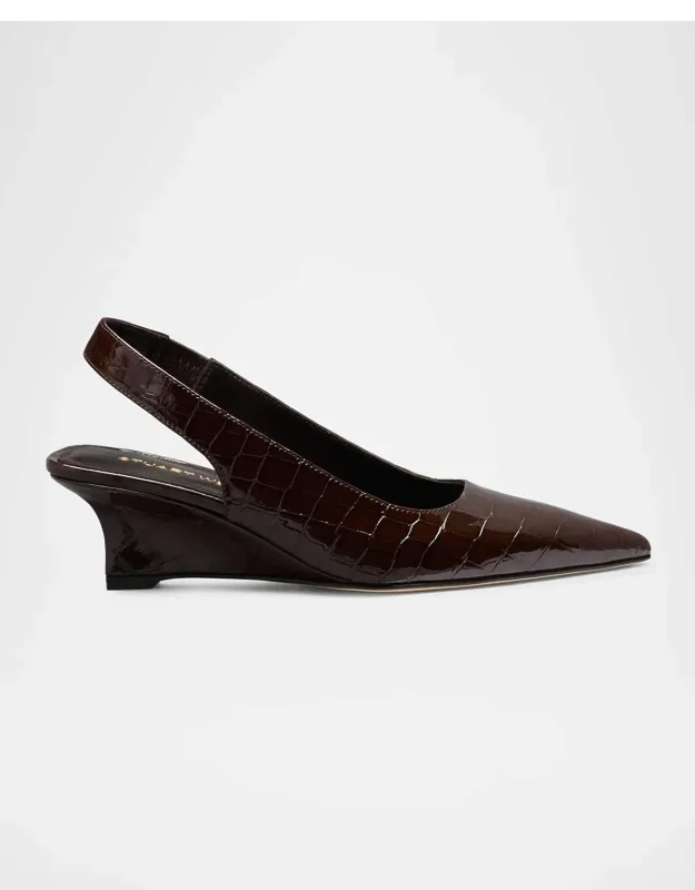 Croc-embossed Leather Slingback Sandals