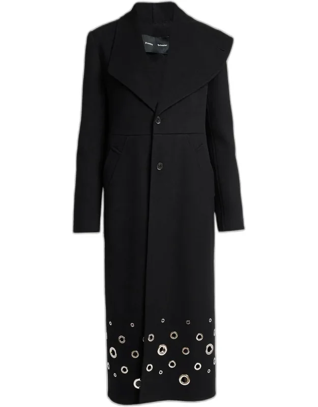 Embellished Compact Melton Wool Long Coat