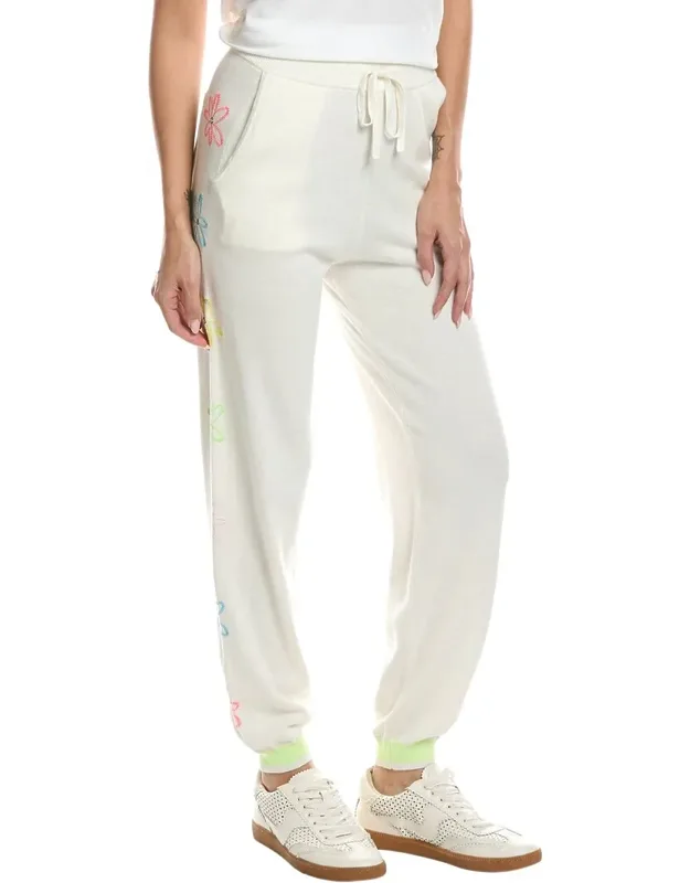 Floral Embroidery Silk-blend Joggers