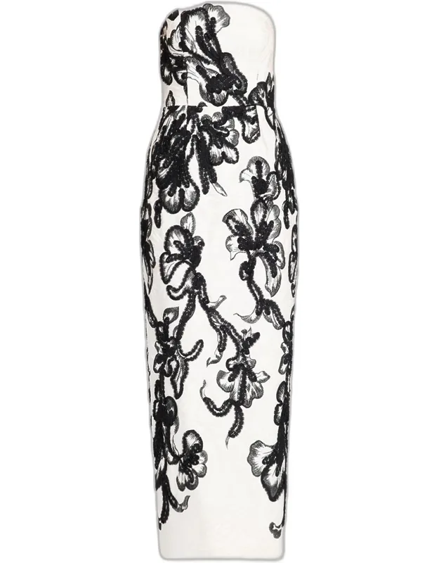 Chiffon Floral-embroidered Column Maxi Dress