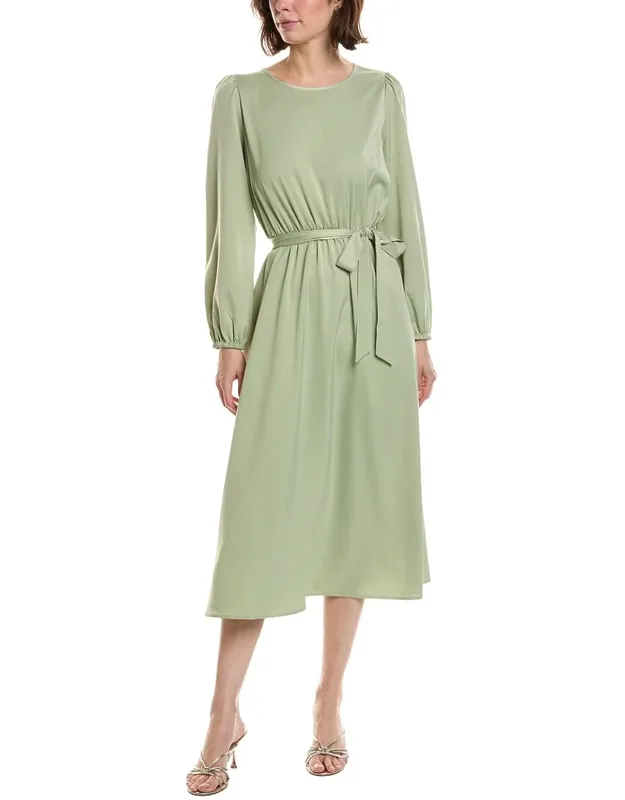 Sleeve Keyhole Back Belted Midi Dress