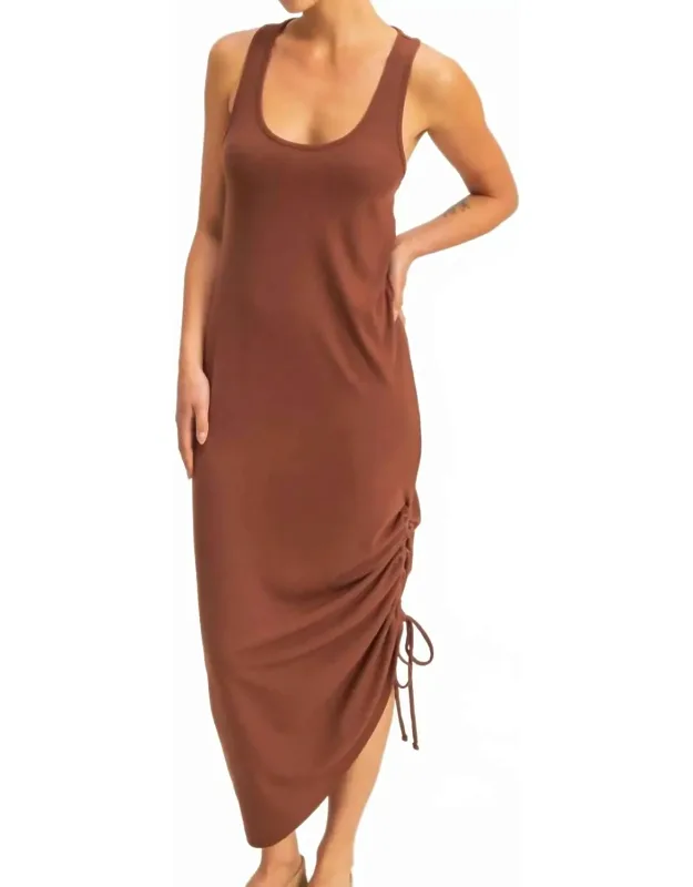 Scoop Neck Side Tie Detail Midi Dress