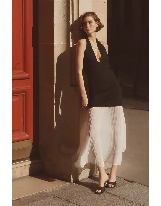 Pleated Halter-neck Midi Dress