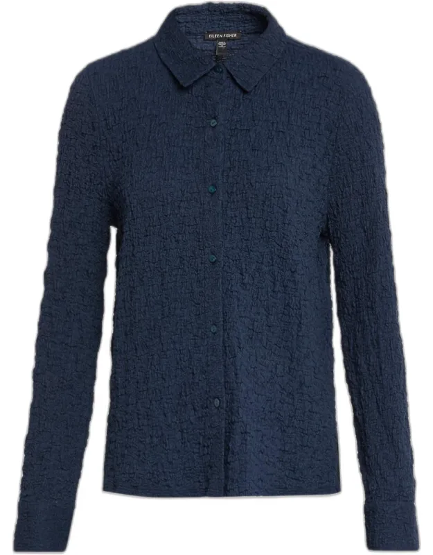 Crinkled Knit Button-down Shirt