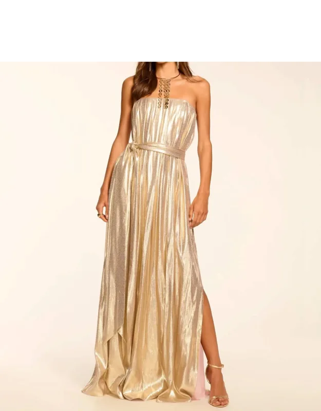 Chiara Silk Lamé Strapless Maxi Dress