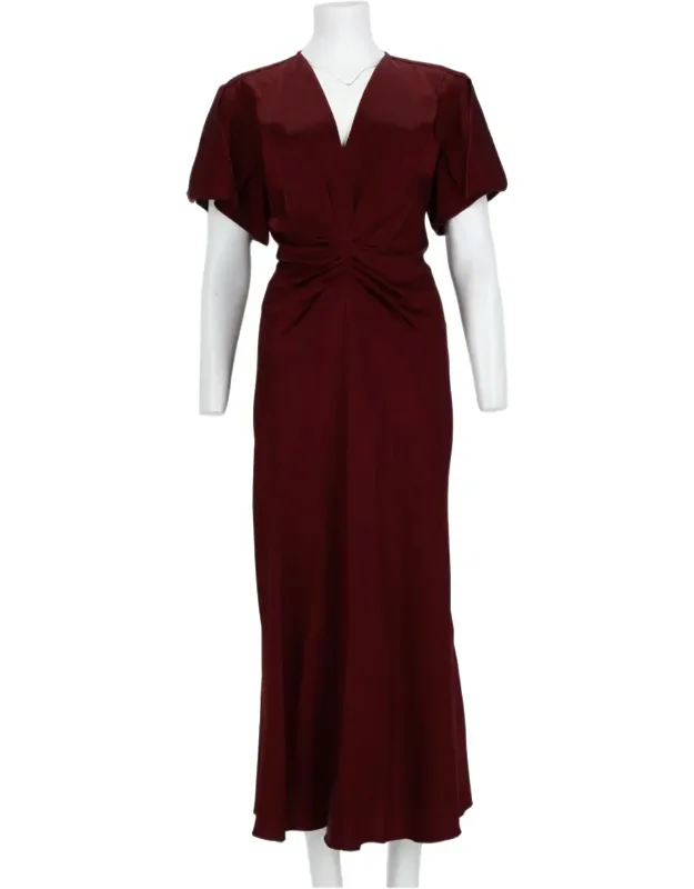 Midi Dress With Draped Waist And V-neckline