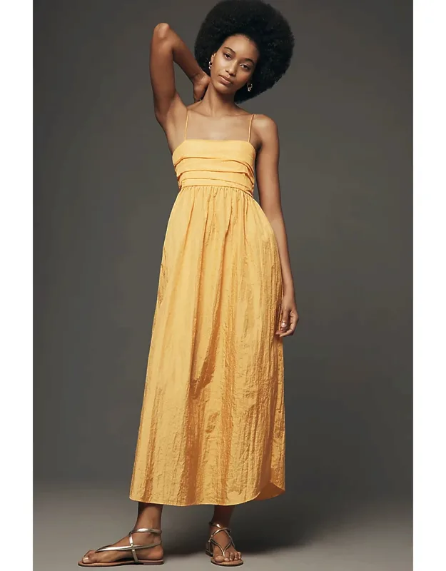 Ruched Square-neck Midi Dress