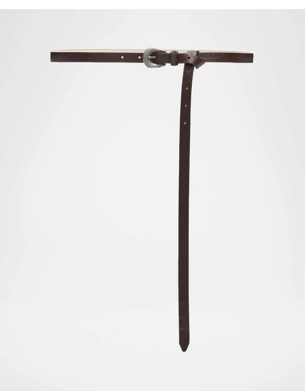 Long Croc-embossed Leather Belt
