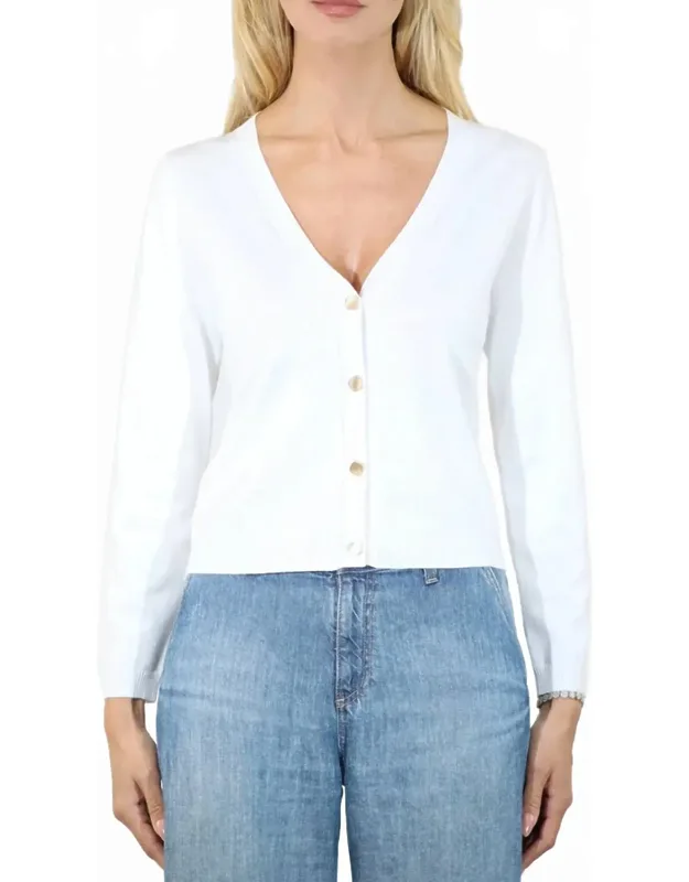 V Neck Long Sleeve Crop Cardigan With Square Buttons