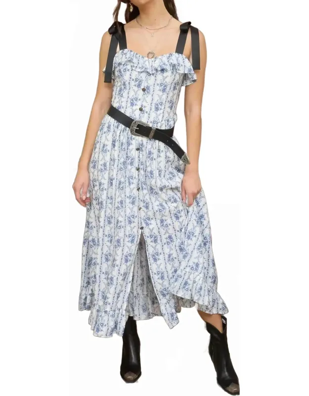 Striped Floral Ruffle Midi Dress