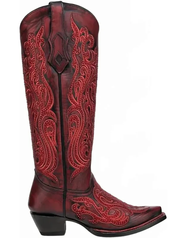 Embroidery Crystals Tall Snip Toe Boots